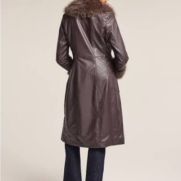 Old Navy x Anna Sui Vegan Leather Coat with Fur Trim - Picture 2 of 5
